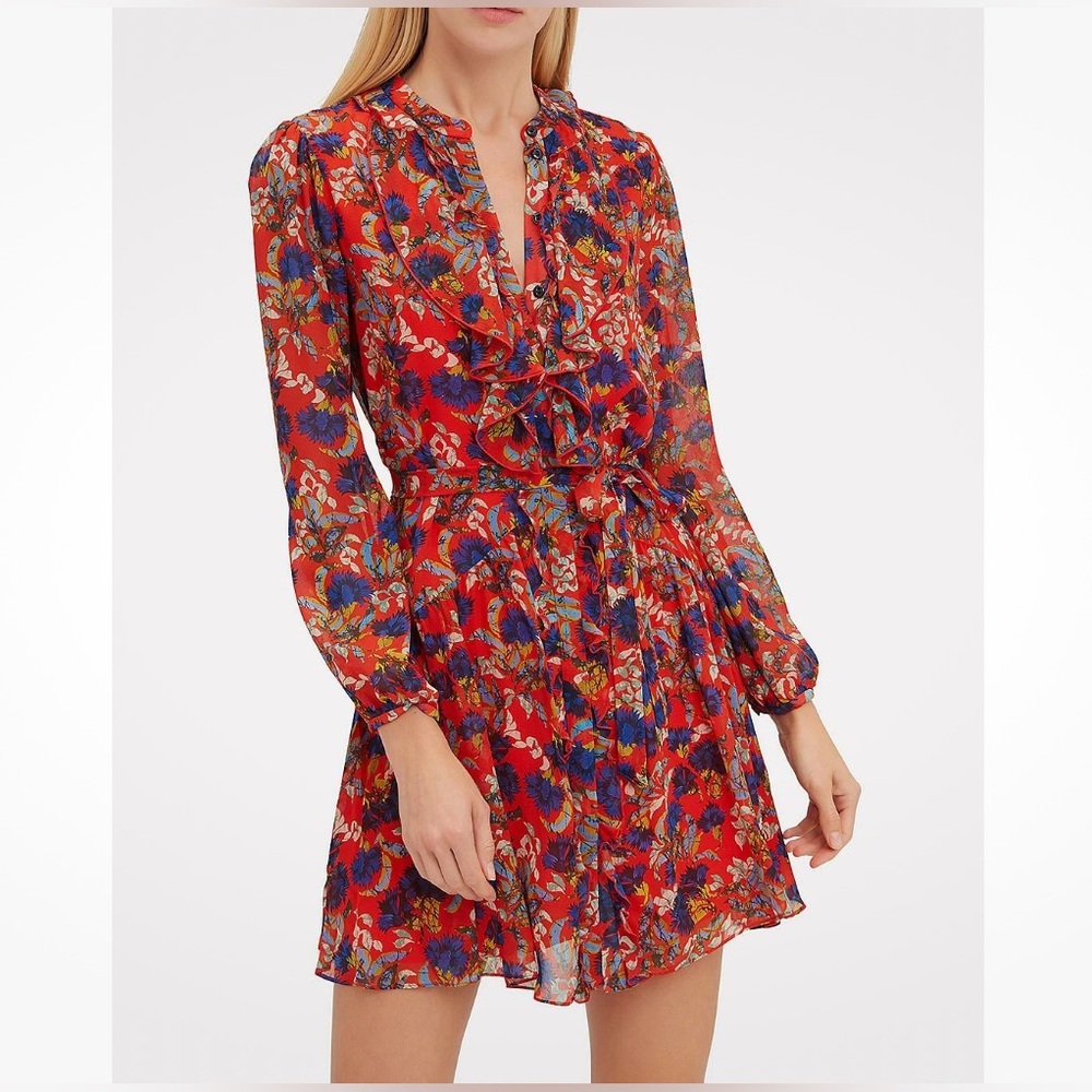 SALONI Long Sleeve Dress Silk Floral Red Multicolor Size 2